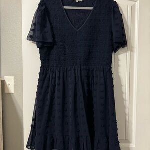 Daniel Rainn Navy Clip Dot Dress with Short Sleeves